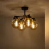Plafonnier 4 têtes bras métal noir et boules verre culot e27