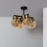 Plafonnier 4 têtes bras métal noir et boules verre culot e27