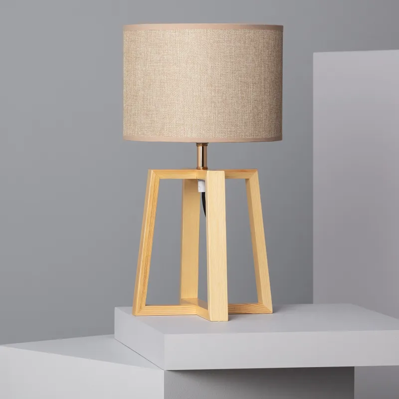Lampe de table chevet pied bois-culot e27 abat-jour noir-blanc-bleu-vert-beige