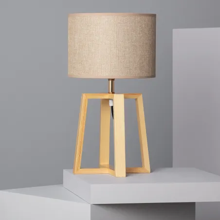 Lampe de table chevet pied bois-culot e27 abat-jour noir-blanc-bleu-vert-beige