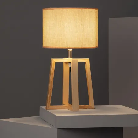 Lampe de table chevet pied bois-culot e27 abat-jour noir-blanc-bleu-vert-beige