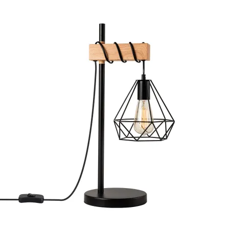 Lampe de chevet table pied métal noir culot e27 bois et cage