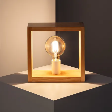 Lampe de chevet cube bois culot e27 bureau