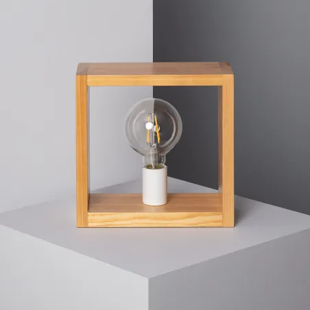 Lampe de chevet cube bois culot e27 bureau