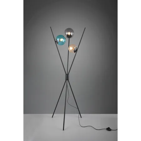 TRIO Lampadaire intérieur noir mat et ambre LANCE - Pas cher