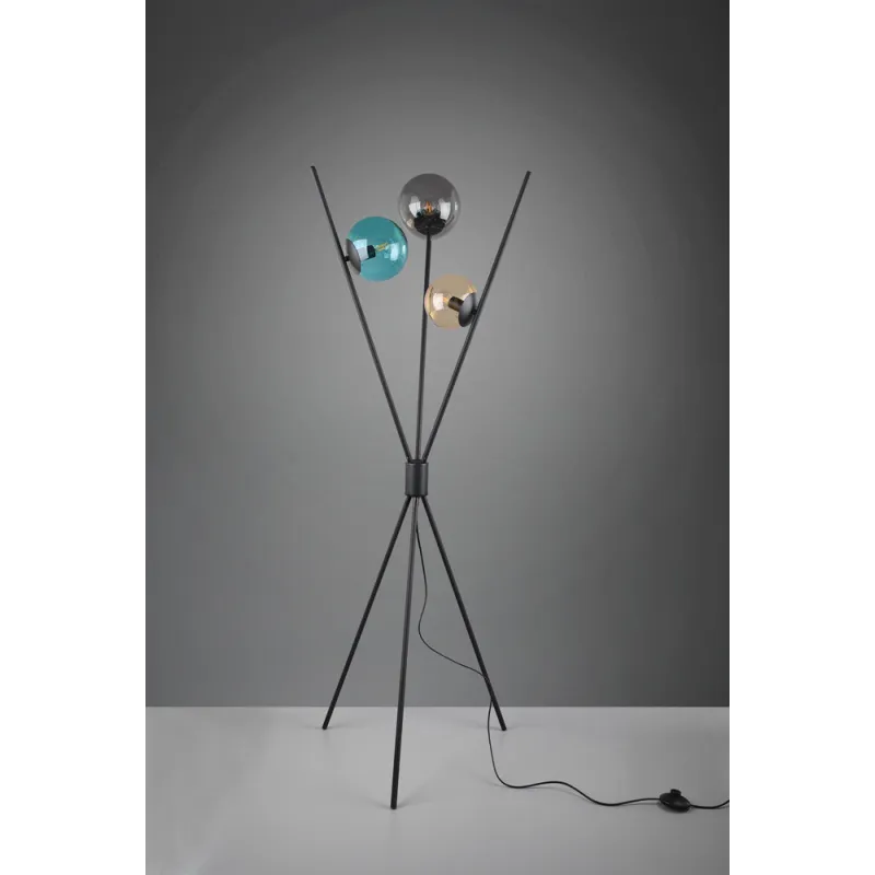 TRIO Lampadaire intérieur noir mat et ambre LANCE - Pas cher