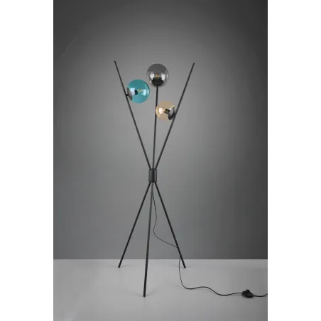 TRIO Lampadaire intérieur noir mat et ambre LANCE - Pas cher
