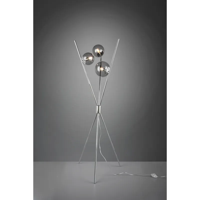 TRIO Lampadaire intérieur chrome et fumé LANCE - Pas cher