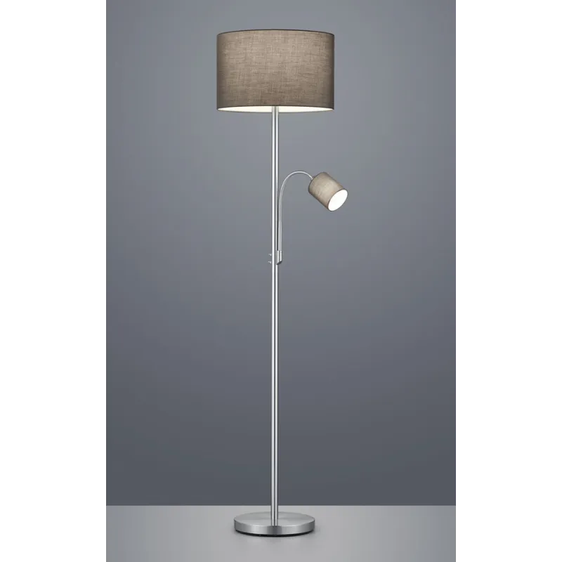 TRIO Lampadaire intérieur nickel mat et gris HOTEL - Pas cher