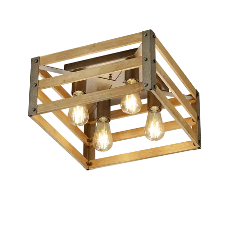 TRIO Plafonnier intérieur nickel antik et couleur bois KHAN - Pas cher