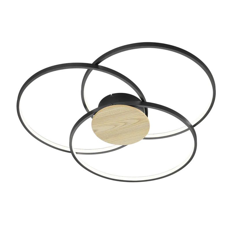 TRIO Plafonnier intérieur noir mat et holz nachbildung SEDONA - Pas...