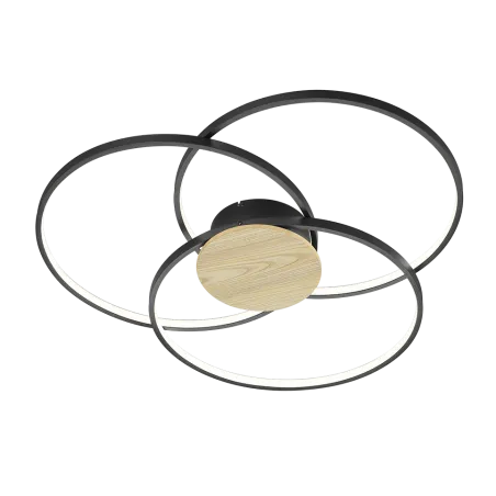 TRIO Plafonnier intérieur noir mat et holz nachbildung SEDONA - Pas...