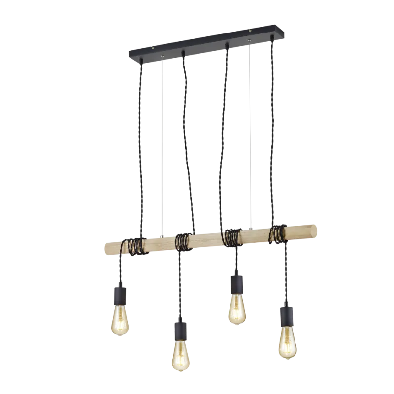 TRIO Suspension intérieur noir mat et couleur bois BRODY - Pas cher