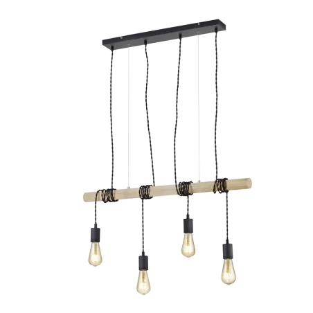 TRIO Suspension intérieur noir mat et couleur bois BRODY - Pas cher