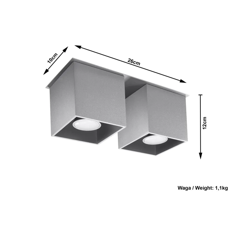 Plafonnier QUAD 2, aluminium, gris, GU10 - Pas cher
