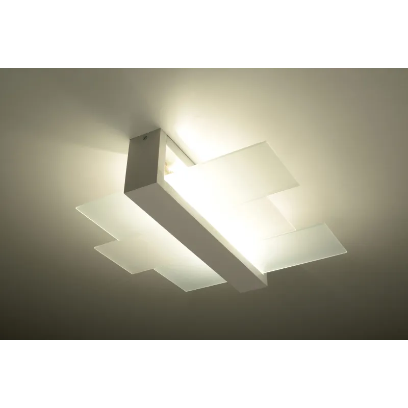 Plafonnier FENIKS 2, bois/verre, blanc, E27 - Pas cher