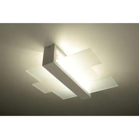 Plafonnier FENIKS 2, bois/verre, blanc, E27 - Pas cher