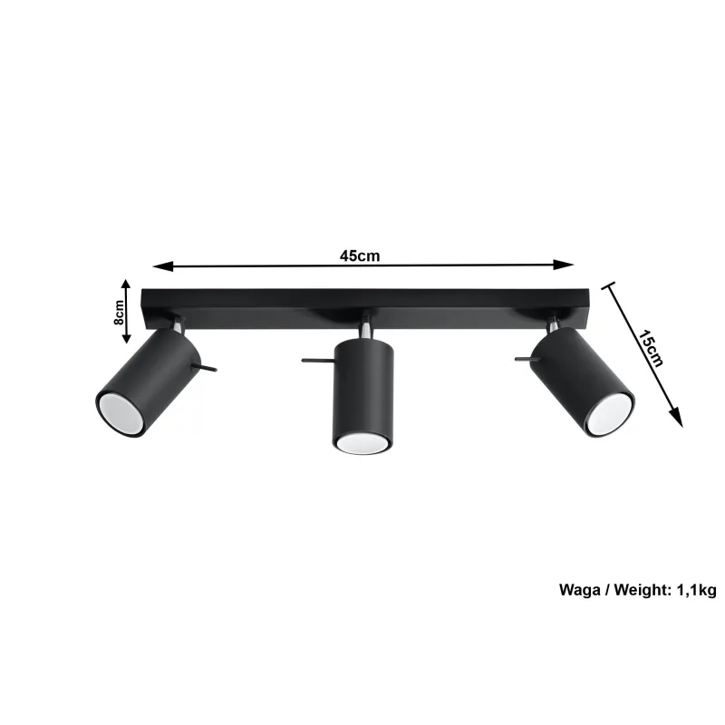Plafonnier RING 3, acier, noir, GU10 - Pas cher