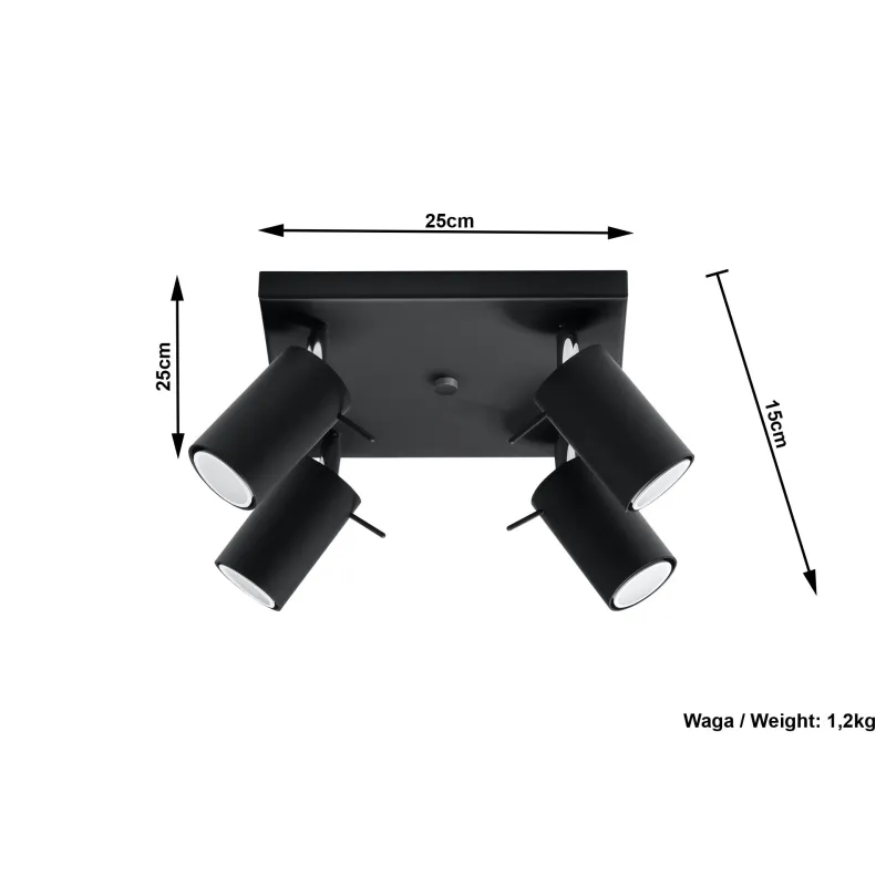 Plafonnier RING 4, acier, noir, GU10 - Pas cher