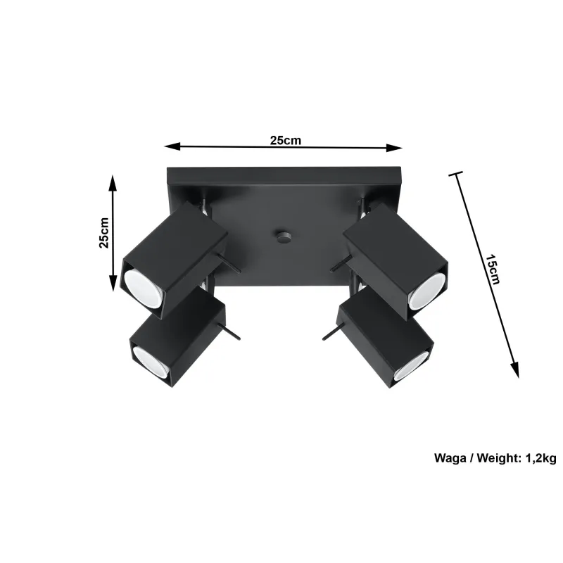 Plafonnier MERIDA 4, acier, noir, GU10 - Pas cher