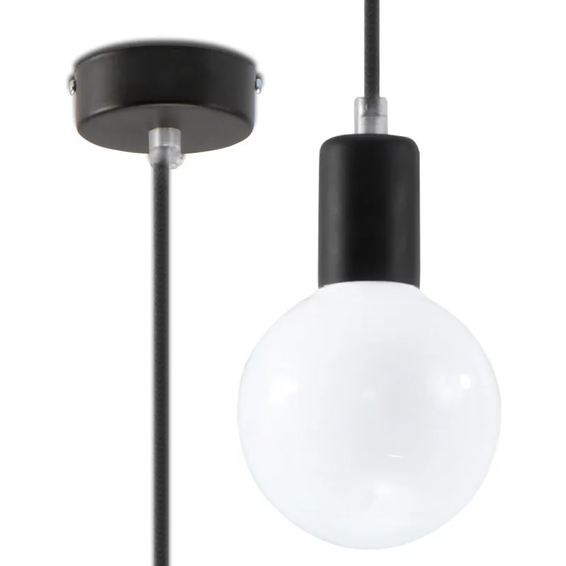 Suspension EDISON, acier/textile, noir, E27 - Pas cher
