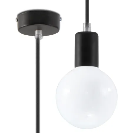 Suspension EDISON, acier/textile, noir, E27 - Pas cher