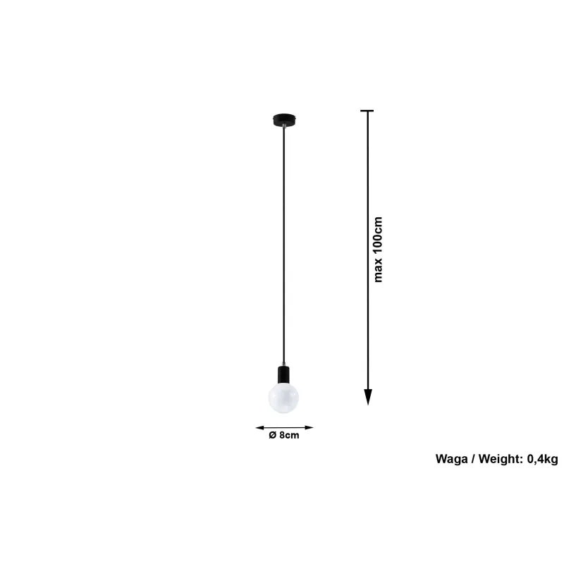 Suspension EDISON, acier/textile, noir, E27 - Pas cher