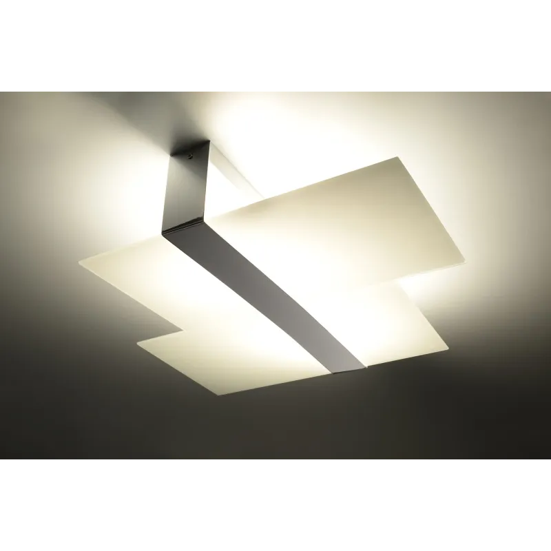 Plafonnier MASSIMO, acier/verre, blanc/chrome, E27 - Pas cher