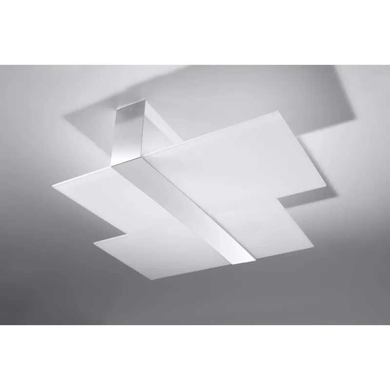 Plafonnier MASSIMO, acier/verre, blanc/chrome, E27 - Pas cher