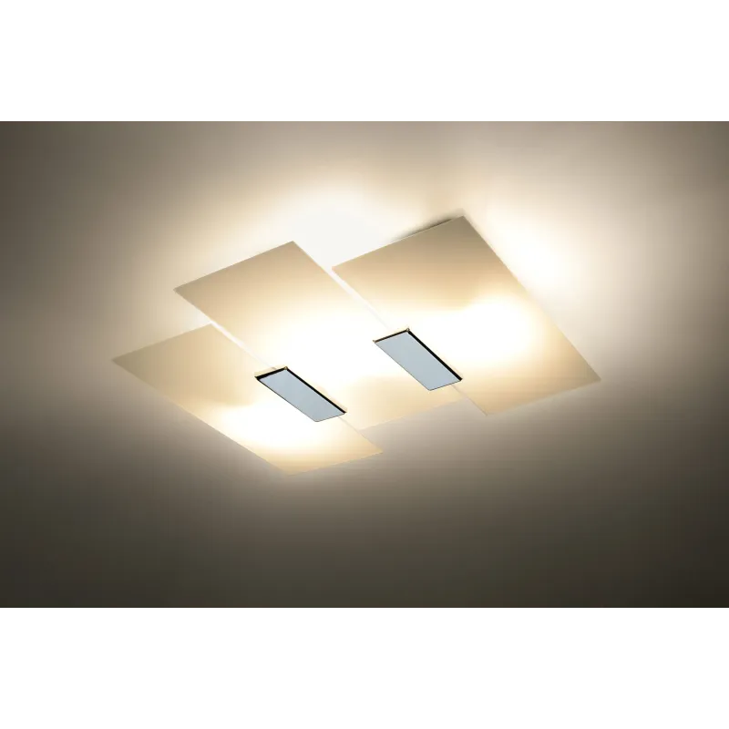 Plafonnier FABIANO, acier/verre, blanc/chrome, E27 - Pas cher
