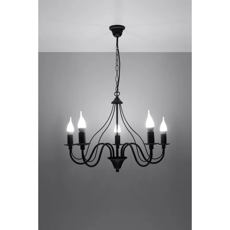 Chandelier MINERWA 5, acier, noir - Pas cher