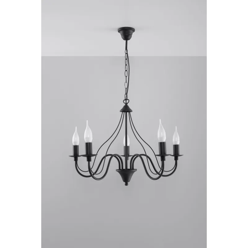 Chandelier MINERWA 5, acier, noir - Pas cher