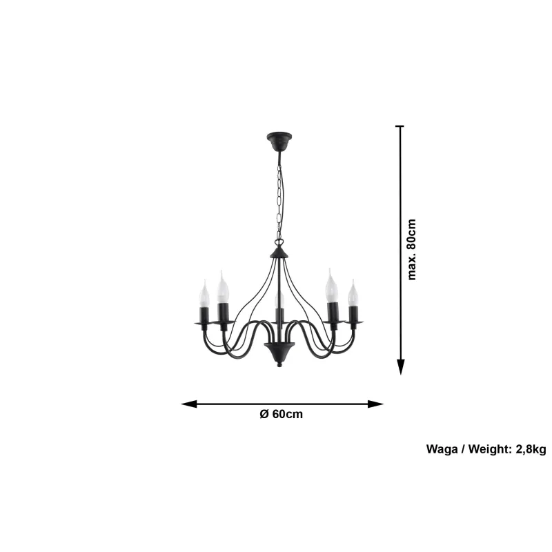 Chandelier MINERWA 5, acier, noir - Pas cher