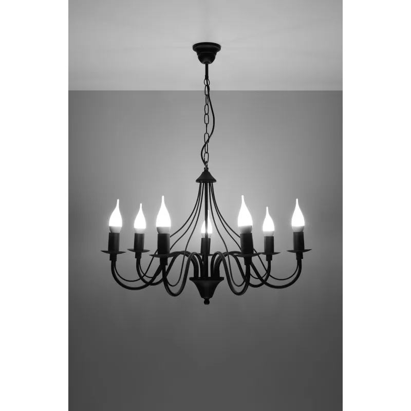 Chandelier MINERWA 7, acier, noir - Pas cher