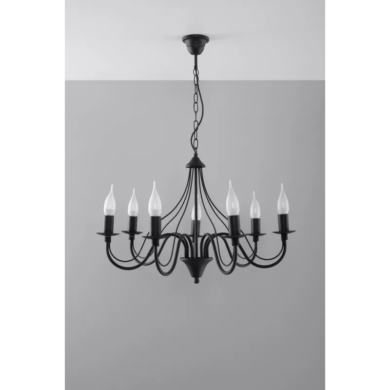 Chandelier MINERWA 7, acier, noir - Pas cher