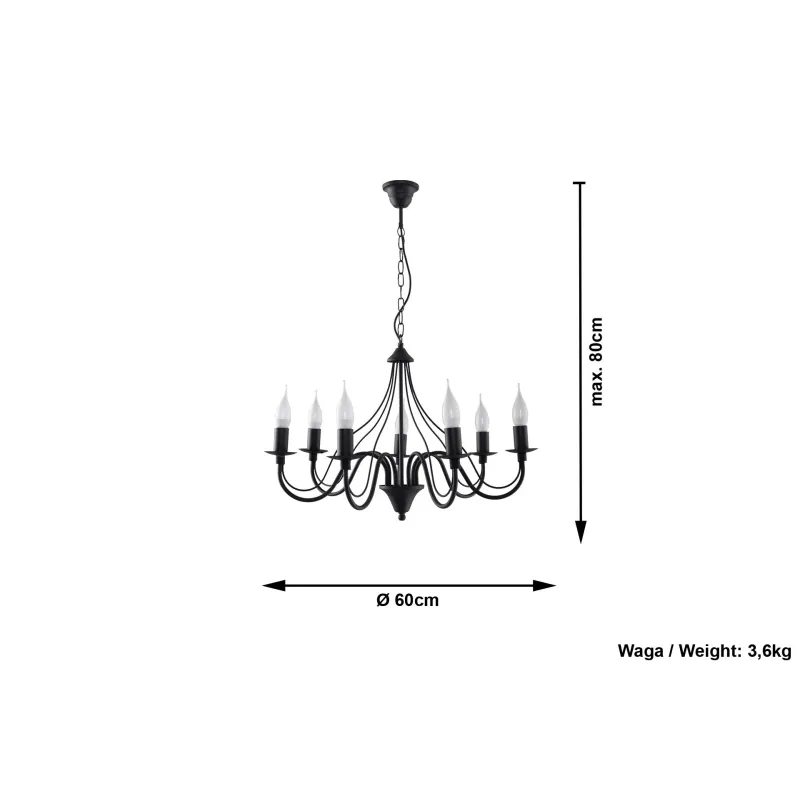 Chandelier MINERWA 7, acier, noir - Pas cher
