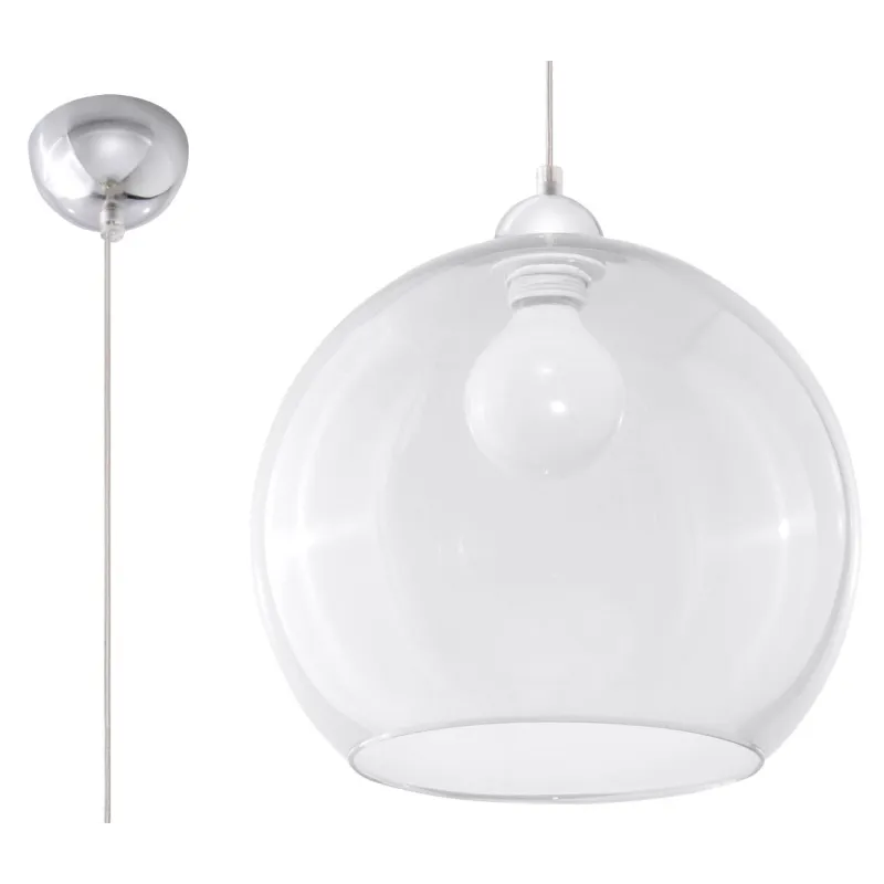 Suspension BALL, verre/acier, transparent/chrome, E27 - Pas cher
