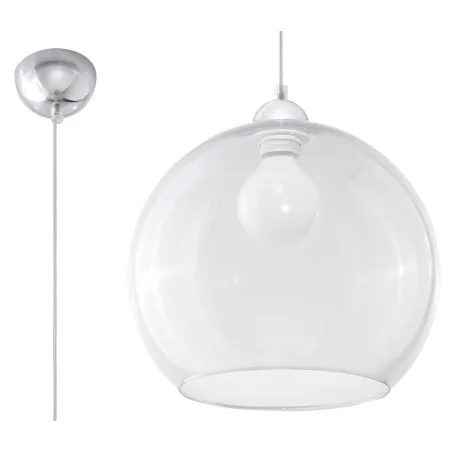 Suspension BALL, verre/acier, transparent/chrome, E27 - Pas cher