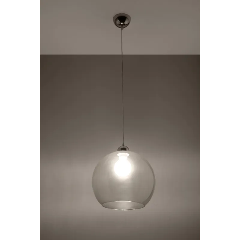 Suspension BALL, verre/acier, transparent/chrome, E27 - Pas cher