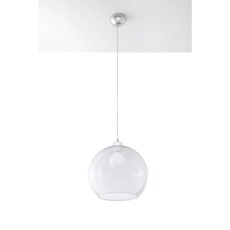 Suspension BALL, verre/acier, transparent/chrome, E27 - Pas cher