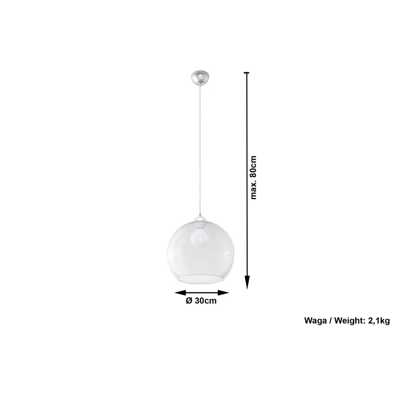 Suspension BALL, verre/acier, transparent/chrome, E27 - Pas cher