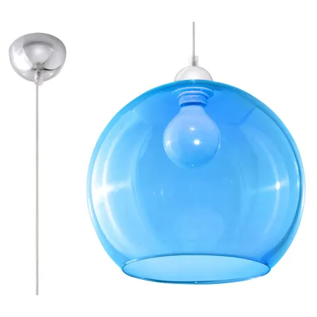 Suspension BALL, verre/acier, bleu/chrome, E27 - Pas cher