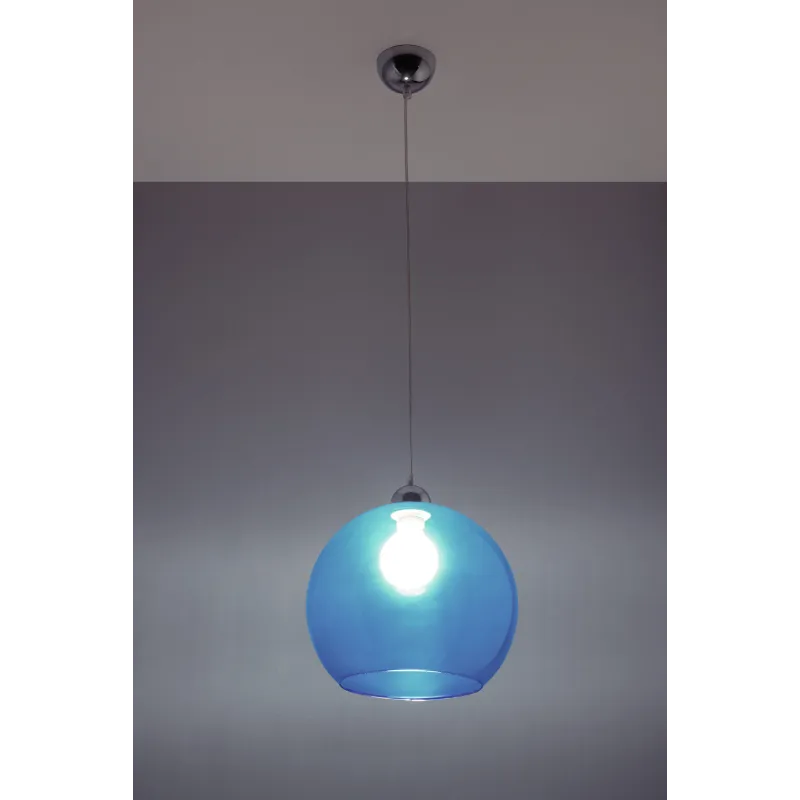 Suspension BALL, verre/acier, bleu/chrome, E27 - Pas cher