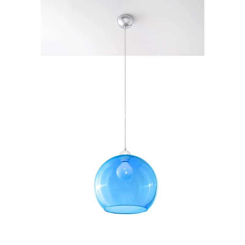 Suspension BALL, verre/acier, bleu/chrome, E27 - Pas cher