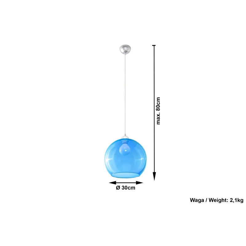 Suspension BALL, verre/acier, bleu/chrome, E27 - Pas cher