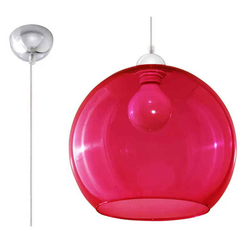 Suspension BALL, verre/acier, rouge/chrome, E27 - Pas cher