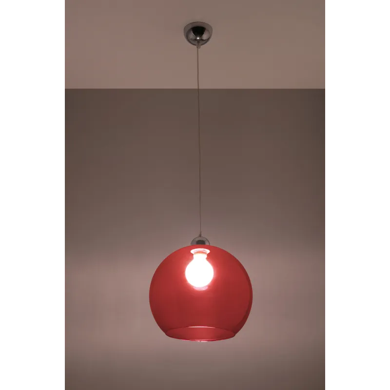 Suspension BALL, verre/acier, rouge/chrome, E27 - Pas cher