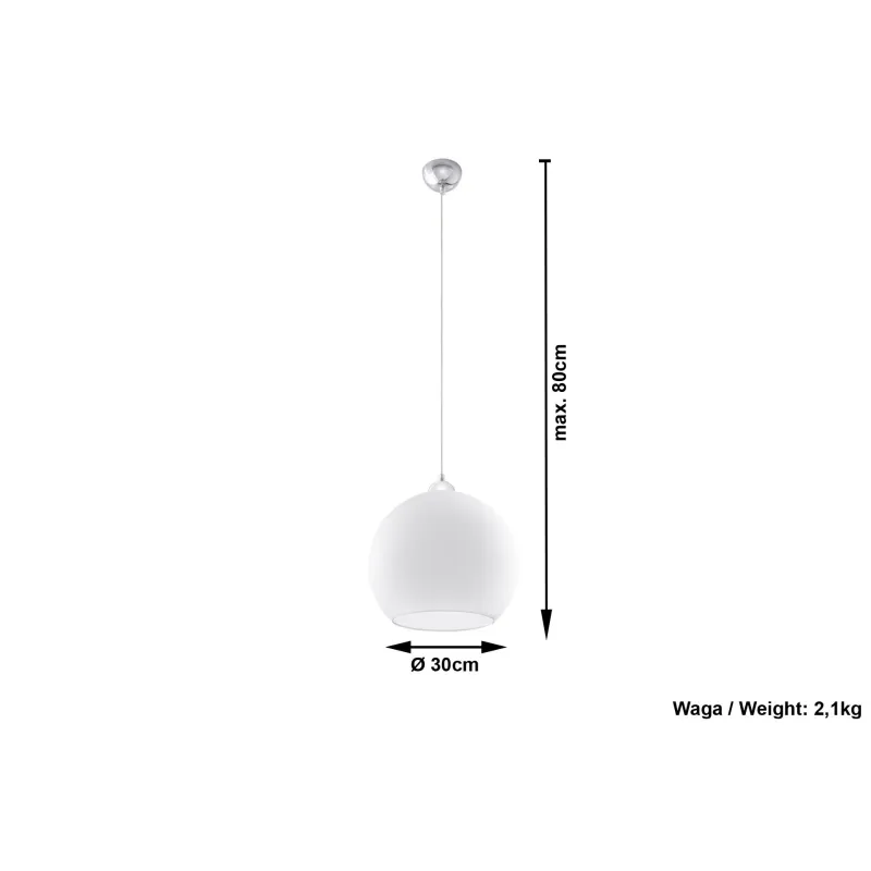 Suspension BALL, verre/acier, blanc/chrome, E27 - Pas cher
