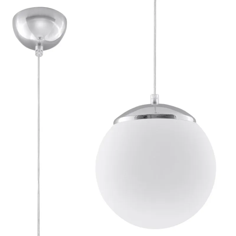 Suspension UGO 20, verre/acier, blanc/chrome, E27 - Pas cher
