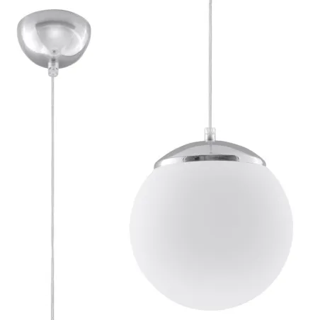 Suspension UGO 20, verre/acier, blanc/chrome, E27 - Pas cher